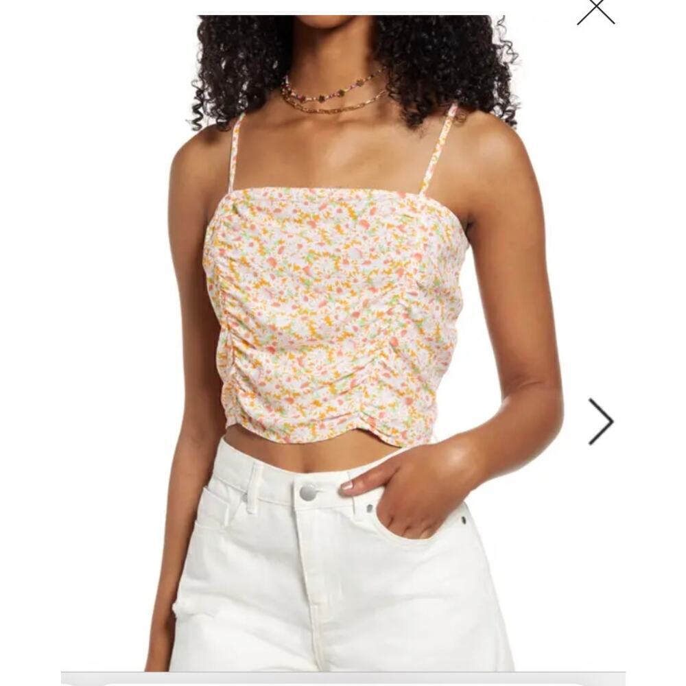 NWT BP. Ruched Crop Camisole In Orange- White Tamara Daisy medium